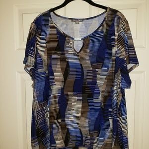 3X Multi Colored Banded Keyhole Neckline Blouse